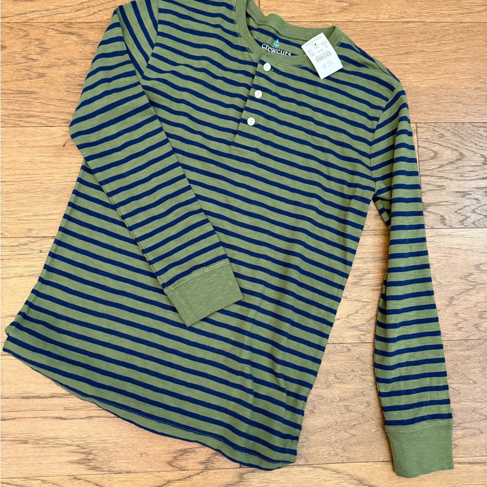 Crewcuts Green and Navy Striped Long Sleeve Tee